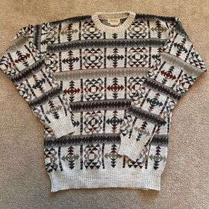 St. John’s Bay Knit Geometric Sweater 90s Y2K Grey Men’s  Medium Tall Vintage